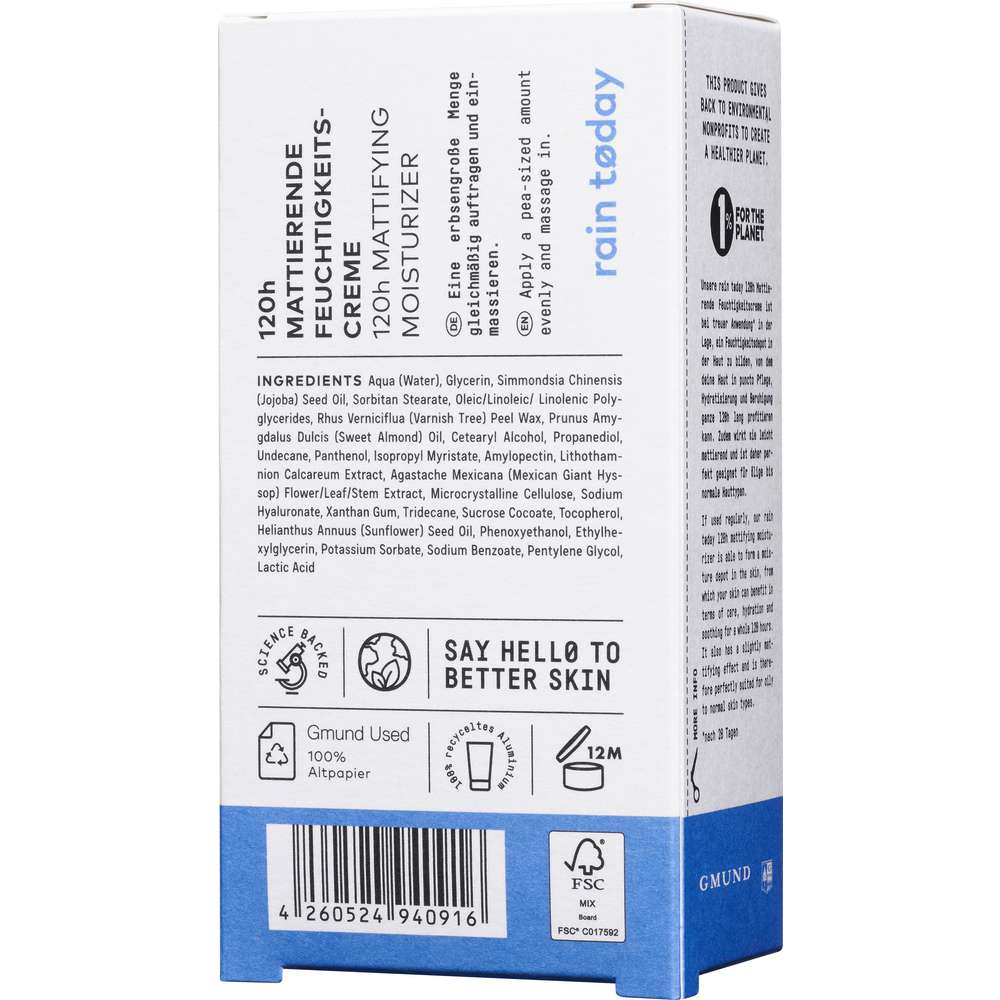 Produktabbildung No Cosmetics Mattierende 120h Feuchtigkeitscreme rain tøday