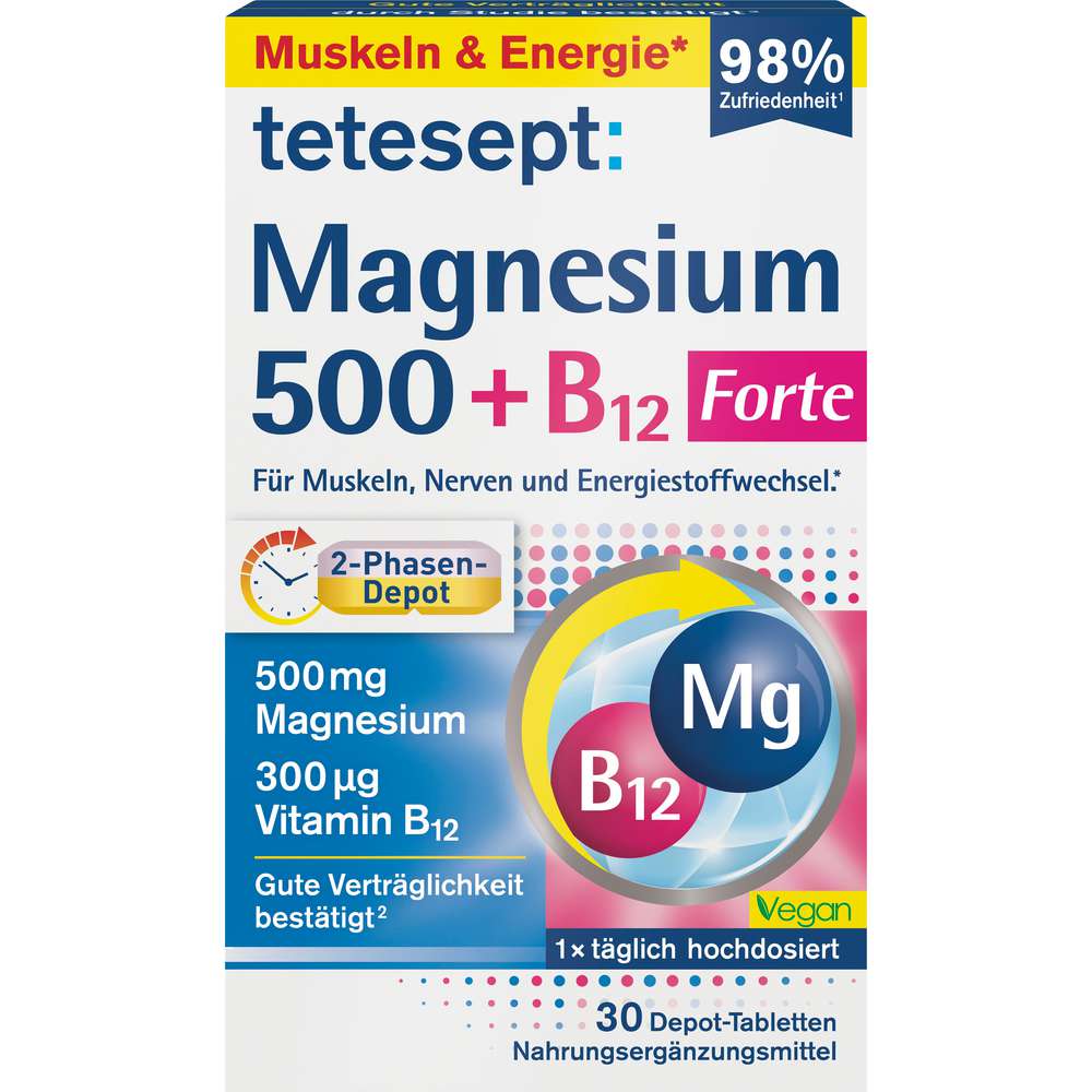 Produktabbildung tetesept Magnesium 500 + B12 Forte