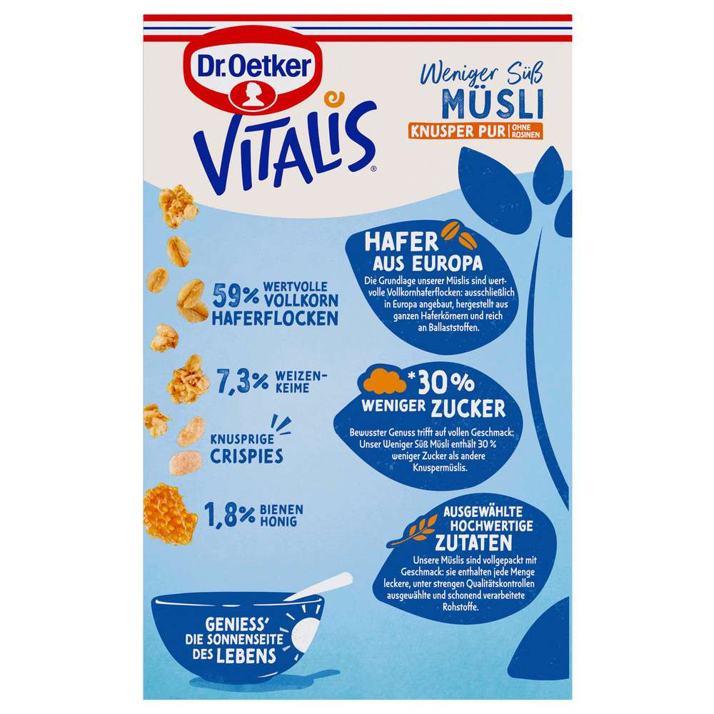 Produktabbildung Dr. Oetker Knusper-Müsli Vitalis, weniger süß, ohne Rosinen