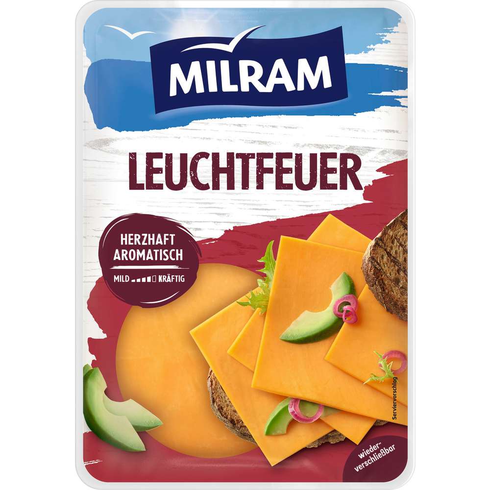 Produktabbildung Milram Käsescheiben Leuchtfeuer, herzhaft-aromatisch