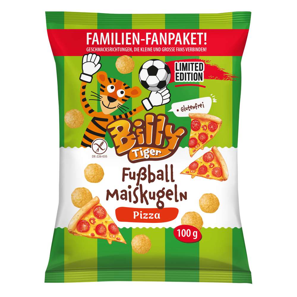 Produktabbildung Billy Tiger Maiskugeln Fußball, Pizza