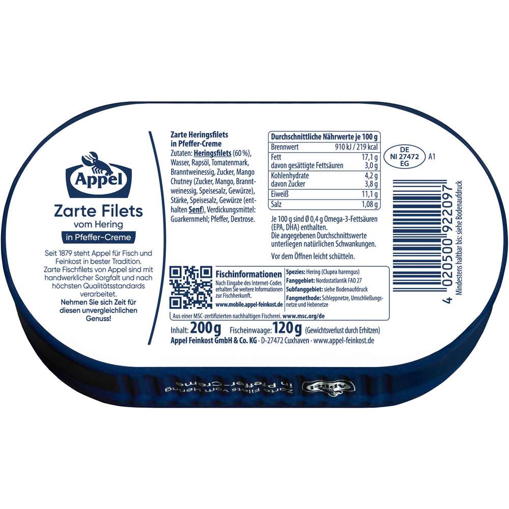 Produktabbildung Appel Heringsfilets in Pfeffer-Creme