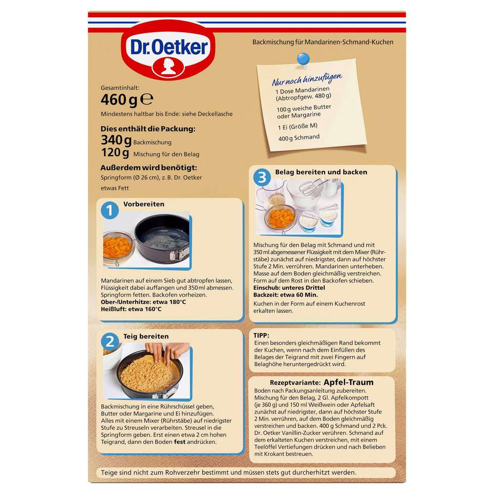 Produktabbildung Dr. Oetker Backmischung Mandarinen-Schmand Kuchen