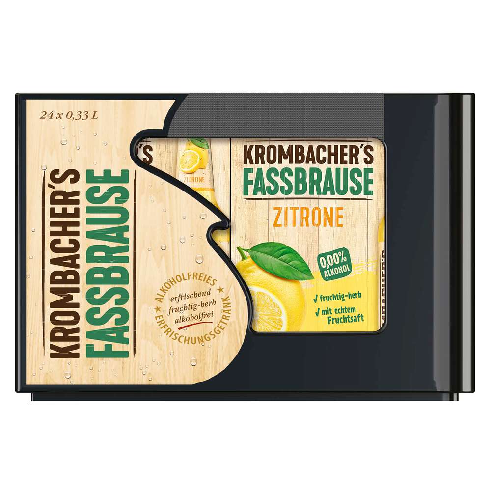 Produktabbildung Krombacher Biermischgetränk Fassbrause, Zitronen-Geschmack, alkoholfrei (4x Träger in der Kiste zu je  6x 0,330 Liter)