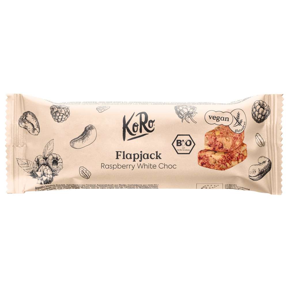 Produktabbildung KoRo Bio Flapjack Raspberry White Choc Riegel