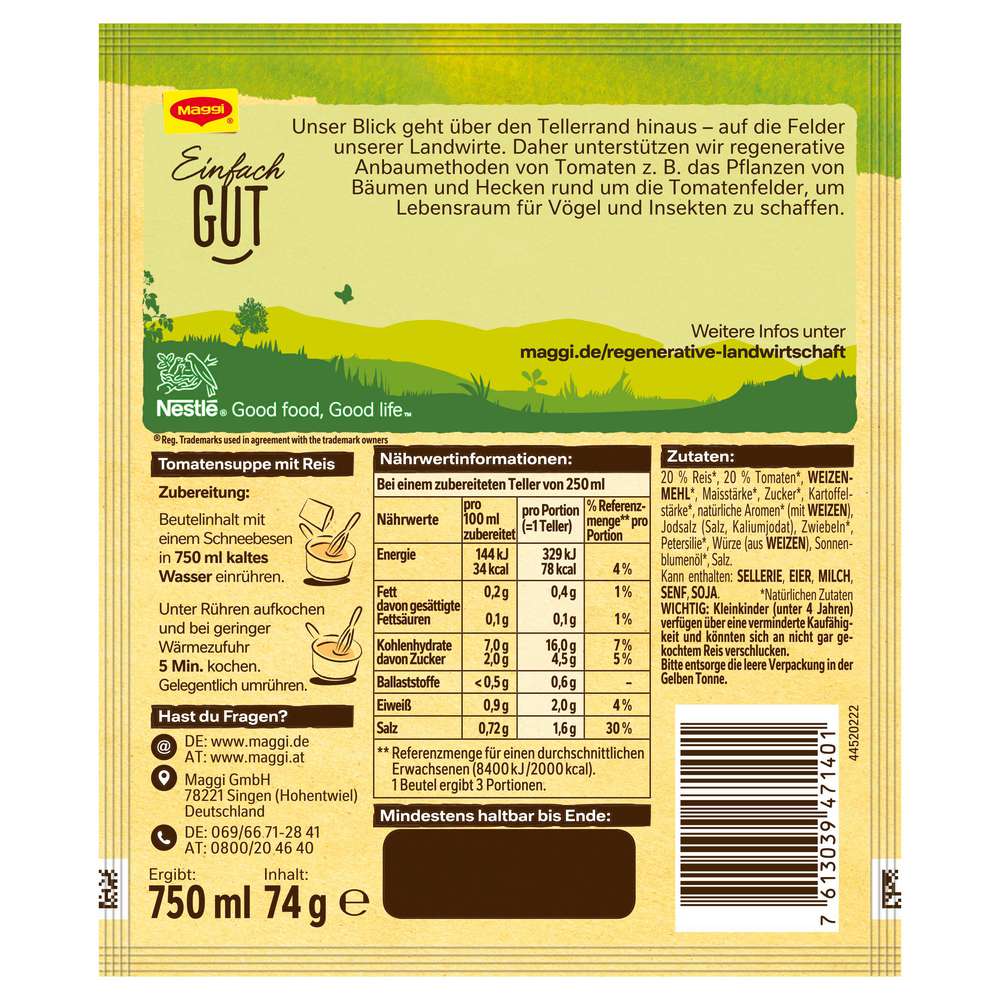Produktabbildung Maggi Gewürzmischung Guten Appetit, Tomatensuppe mit Langkornreis
