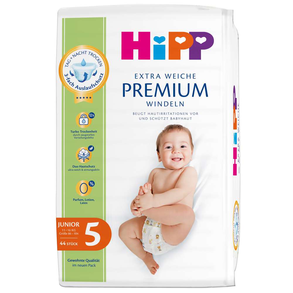 Produktabbildung Hipp Premium Windeln Extra Weich Junior Gr. 5, 11-16 kg