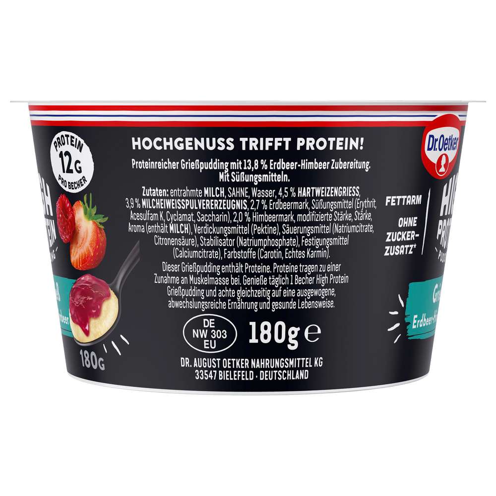 Produktabbildung Dr. Oetker High Protein Pudding Grieß Erdbeer-Himbeer