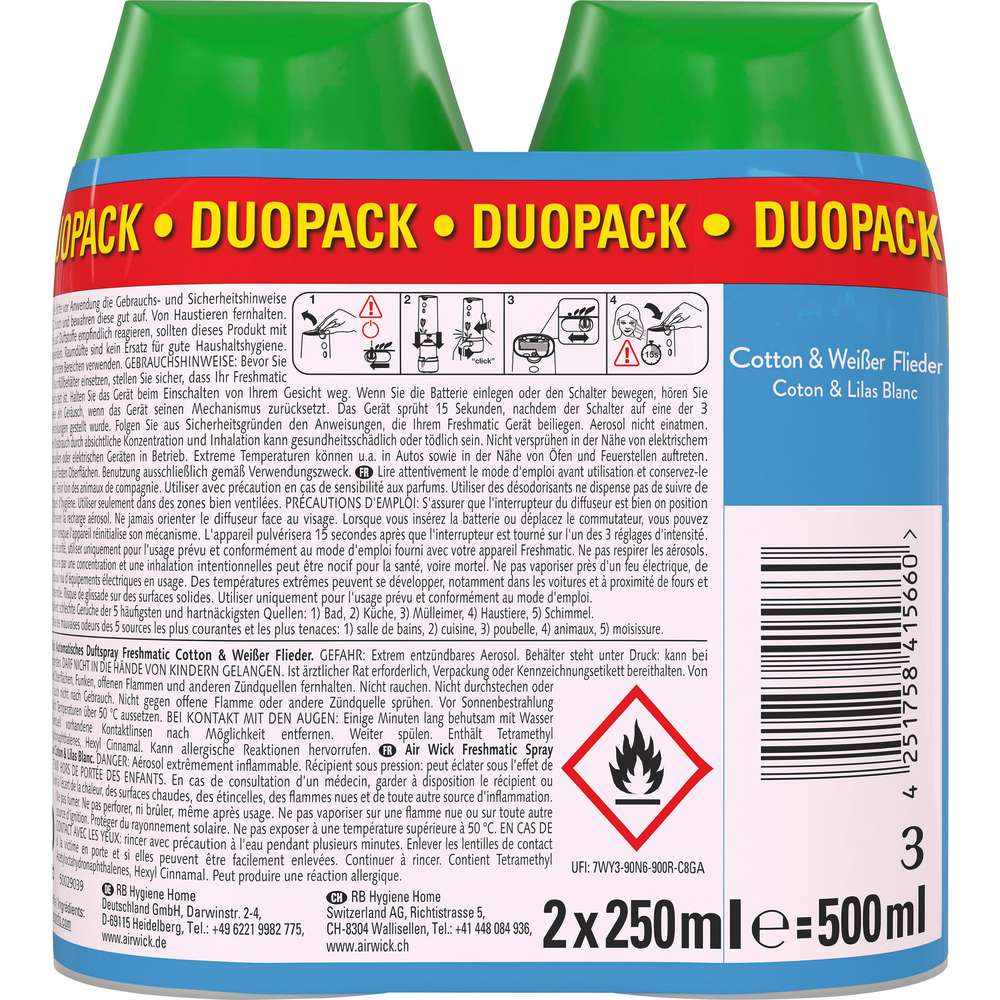 Produktabbildung Air Wick Duftspray Duo Nachfüller für Freshmatic, Cotton & Weißer Flieder