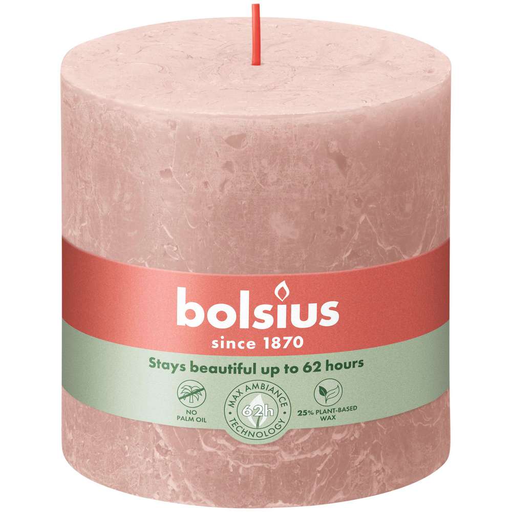 Produktabbildung Bolsius Stumpenkerze Rustik XXL 10x10cm, nebliges rosa