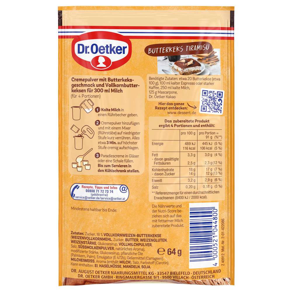 Produktabbildung Dr. Oetker Paradies Creme, Butterkeks Style 
