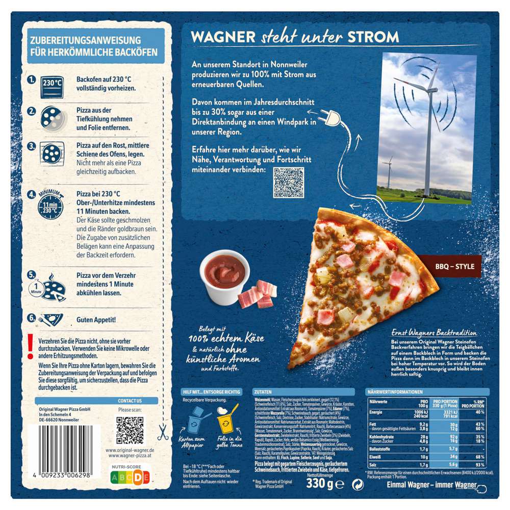 Produktabbildung Wagner Steinofen Pizza BBQ Style, tiefgekühlt