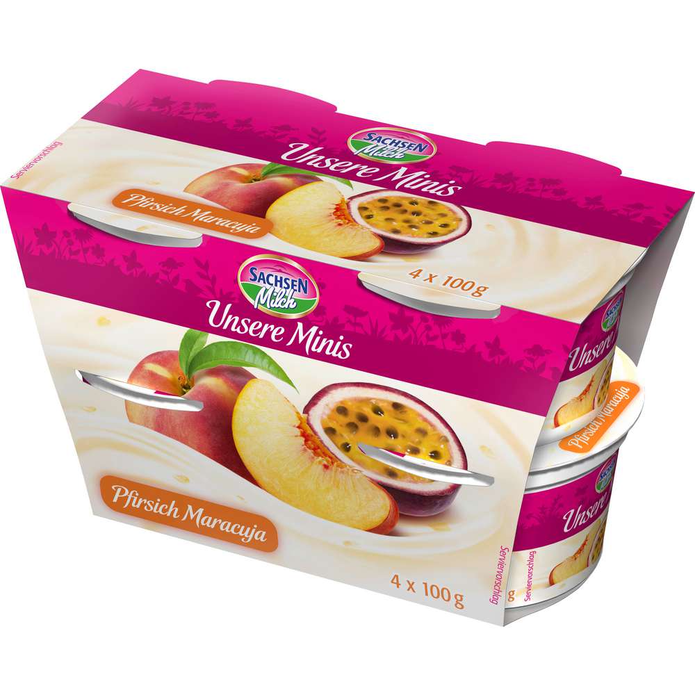 Produktabbildung Sachsenmilch Unsere Minis, Fruchtjoghurt Pfirsich Maracuja