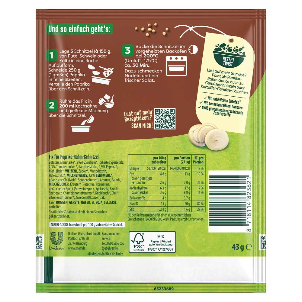 Produktabbildung Knorr Fix Würzmischung Paprika-Rahm Schnitzel