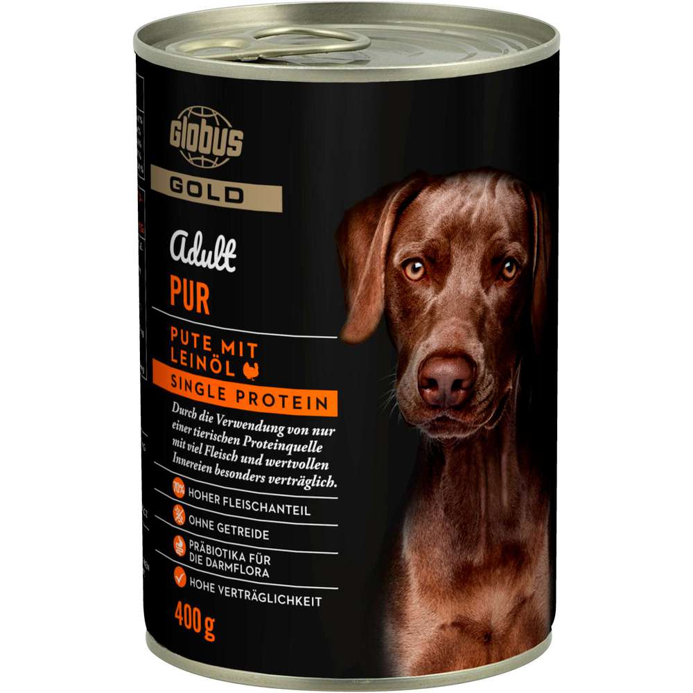 Produktabbildung GLOBUS Gold Tiernahrung Hunde-Nassfutter mit Pute und Leinöl