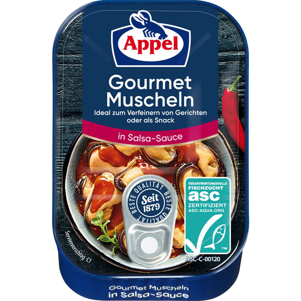 Produktabbildung Appel ASC Gourmet Muscheln in Salsa-Sauce