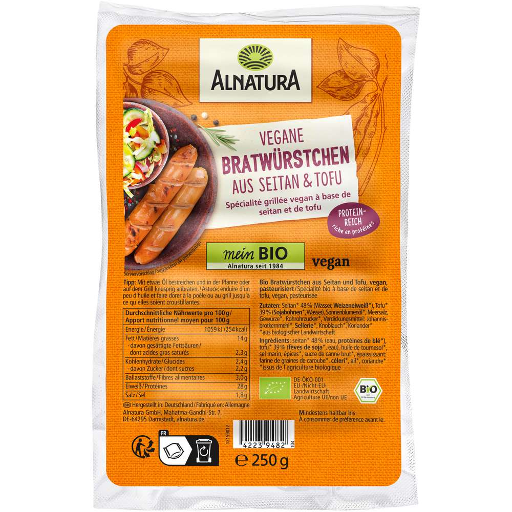 Produktabbildung Alnatura Bio Bratwürstchen aus Seitan & Tofu