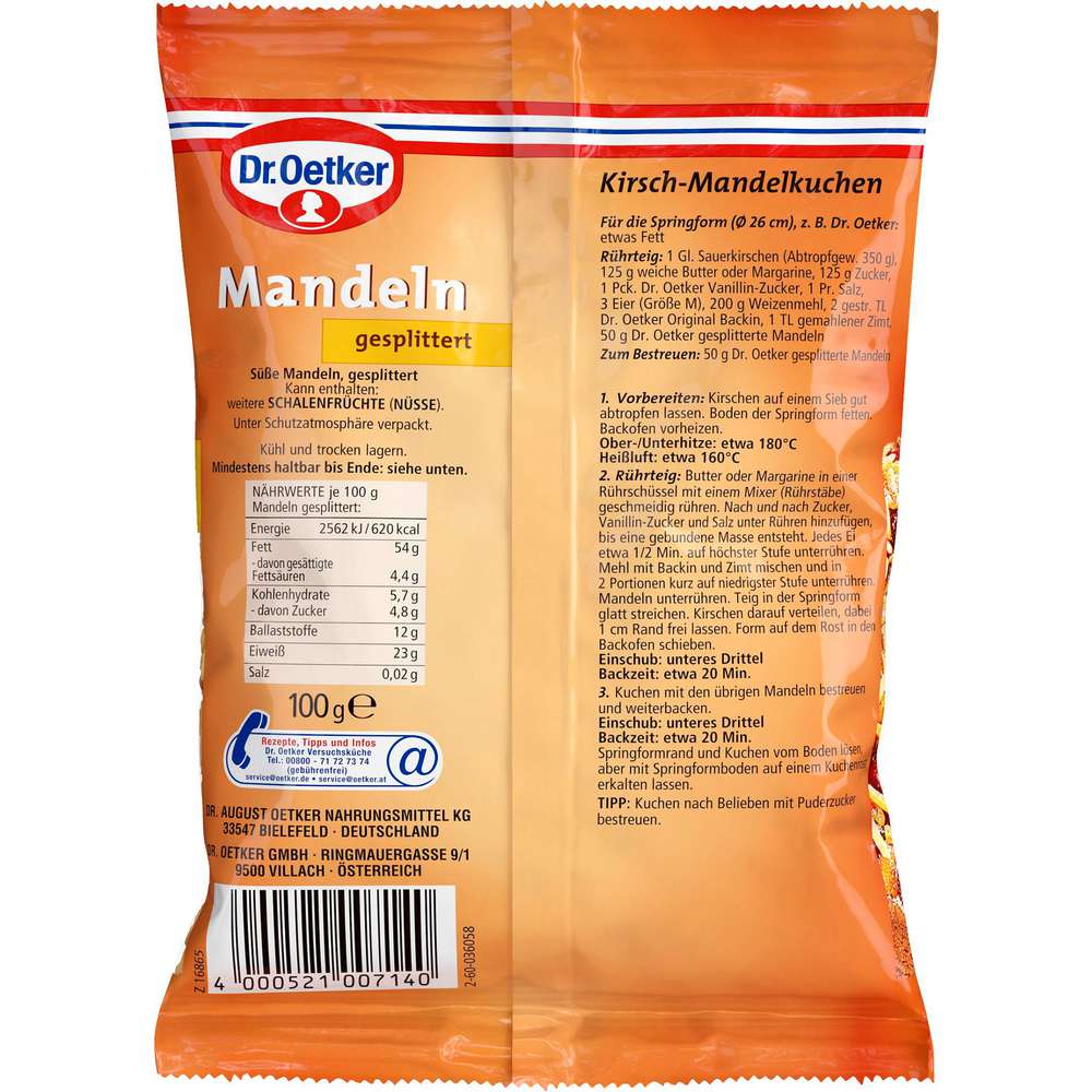 Produktabbildung Dr. Oetker Mandeln, gesplittert