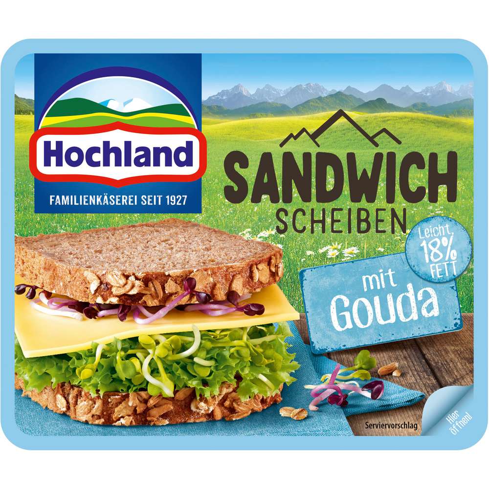 Produktabbildung Hochland Schmelzkäse-Sandwich Scheiben, Leicht