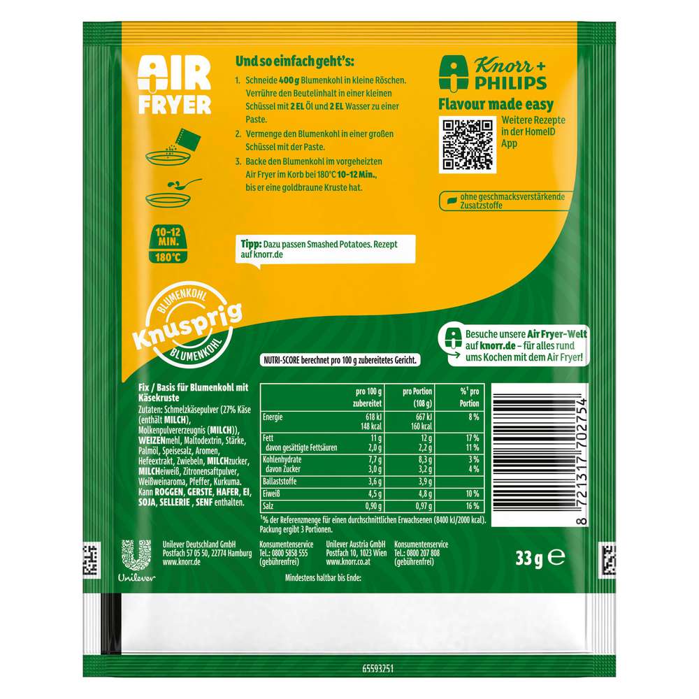 Produktabbildung Knorr Fix Airfryer Cheesy Blumenkohl