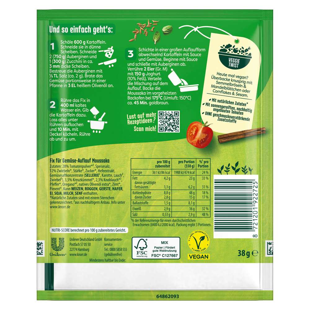 Produktabbildung Knorr Fix-Würzmischung, Gemüse Moussaka