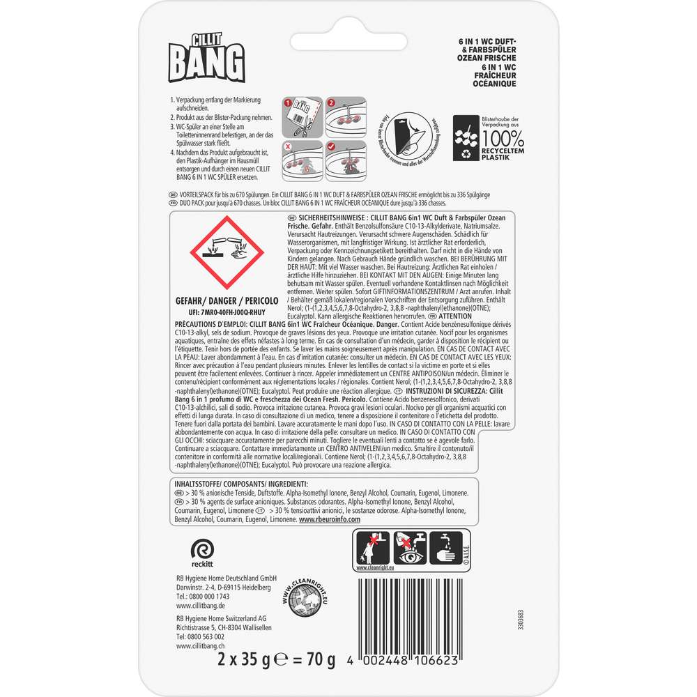 Produktabbildung Cillit Bang WC Blauspüler 6 in 1 Duo Blue Wave, Ozean Frische