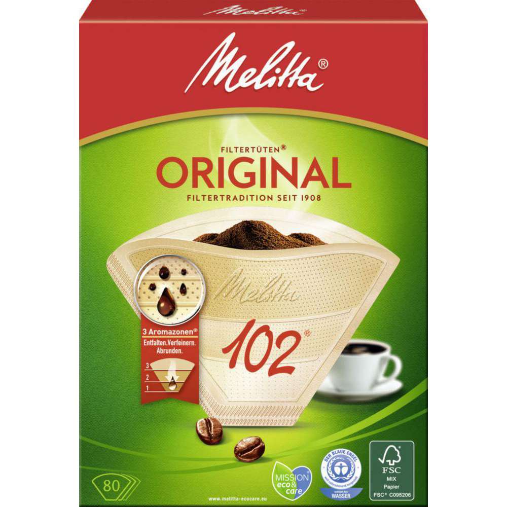 Produktabbildung Melitta Kaffee-Filtertüten 102 Original, mit 3 Aromazonen, naturbraun