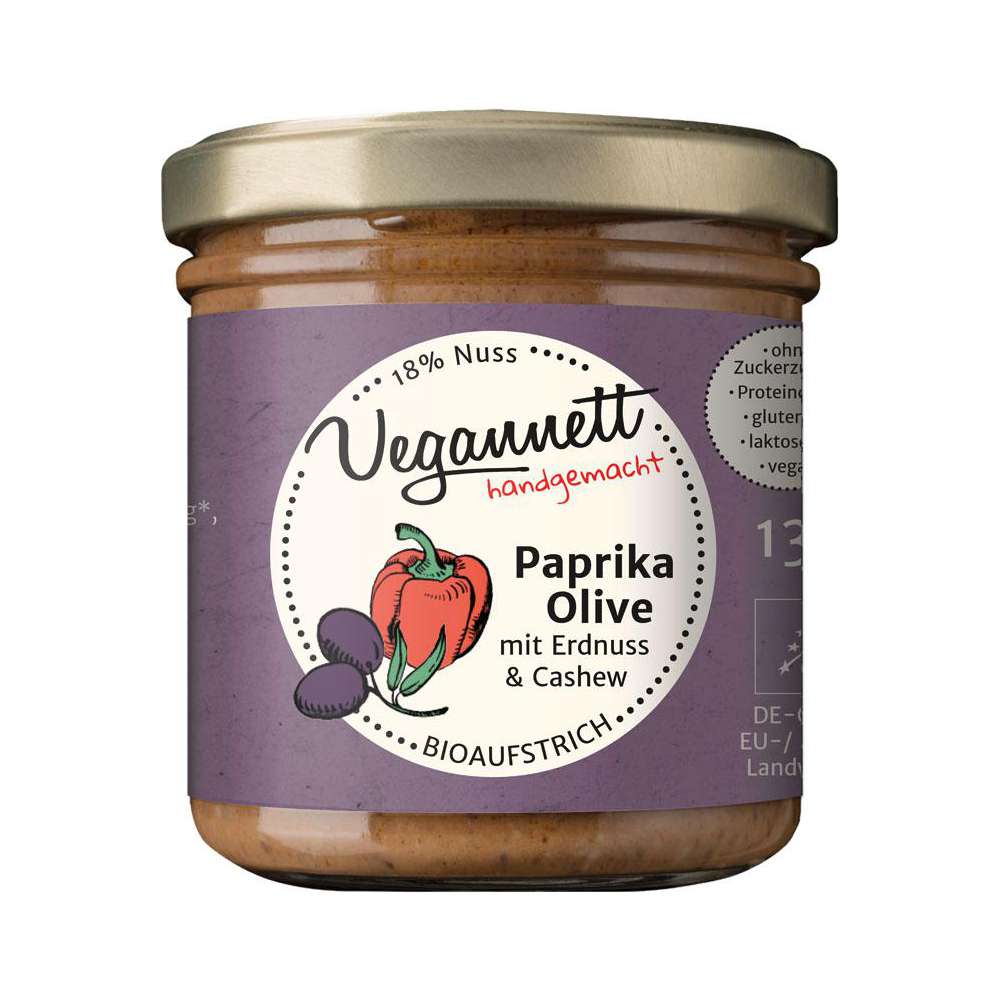 Produktabbildung Vegannett Bio Aufstrich Paprika-Olive mit Erdnuss & Cashew