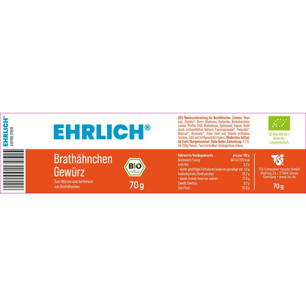 Produktabbildung Ehrlich Bio Brathähnchengewürz