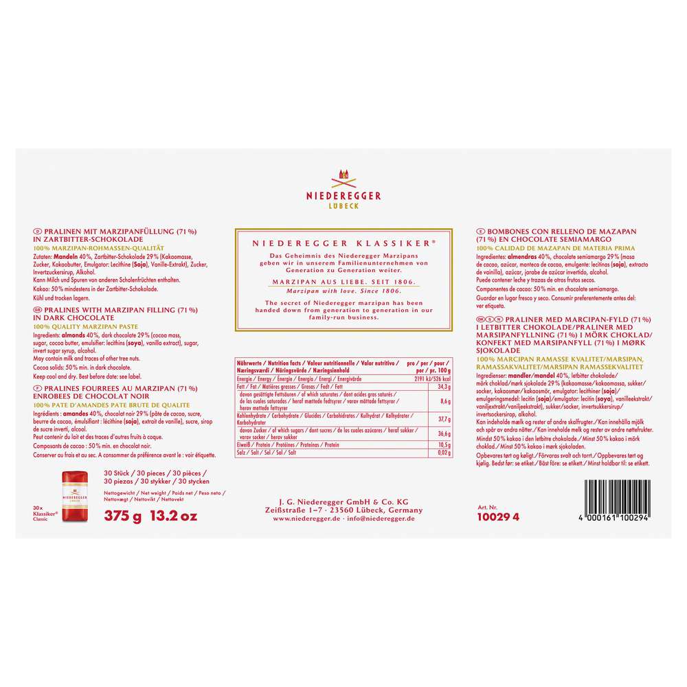 Produktabbildung Niederegger Pralinen Marzipan Klassiker
