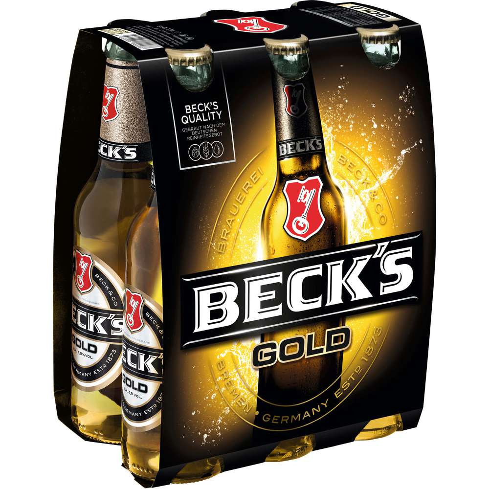 Produktabbildung Beck's Gold Bier, 4,9% (4x Träger in der Kiste zu je  6x 0,330 Liter)