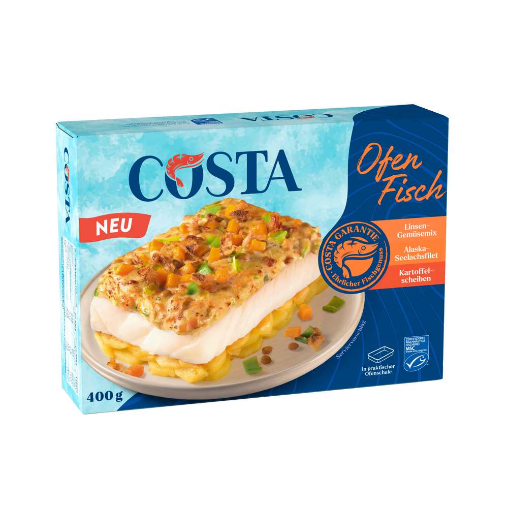 Produktabbildung Costa Ofenfisch Linsen-Gemüsemix/Kartoffelscheiben, tiefgekühlt