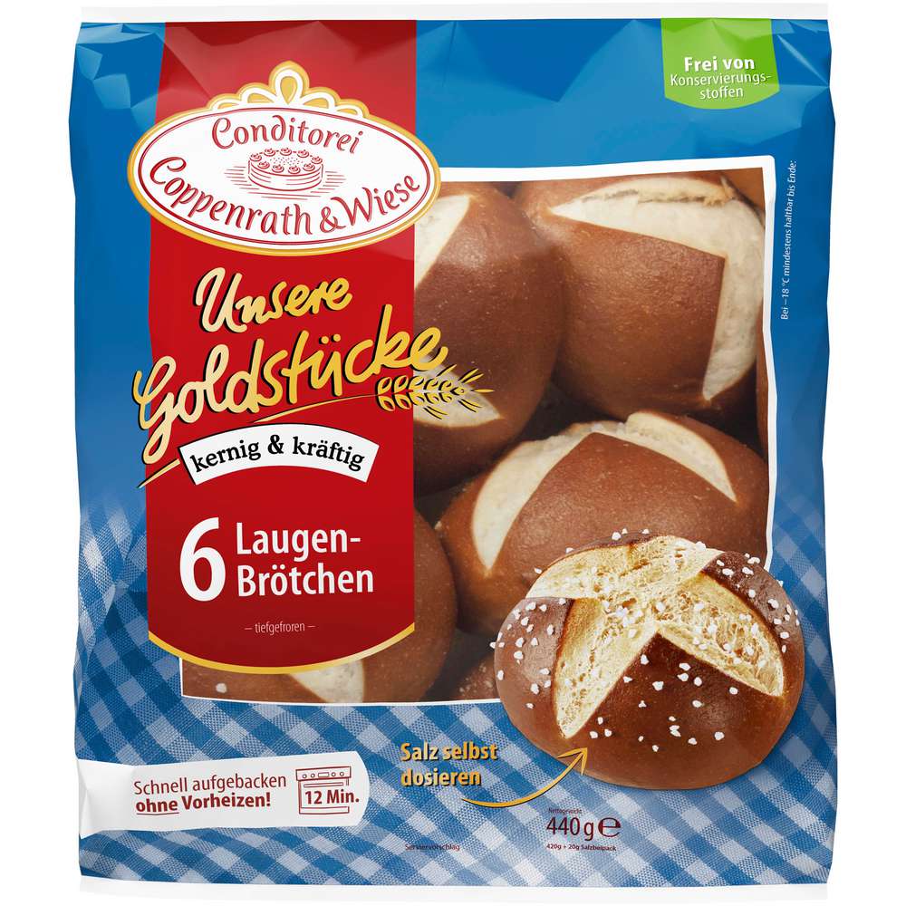 Produktabbildung Conditorei Coppenrath & Wiese Laugenbrötchen kernig & kräftig, tiefgekühlt