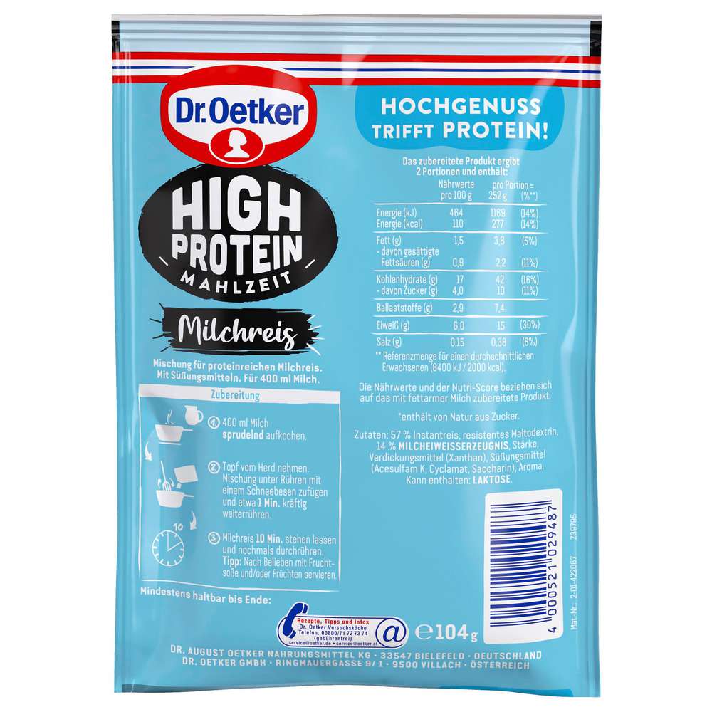 Produktabbildung Dr. Oetker Milchreis, High Protein Mahlzeit