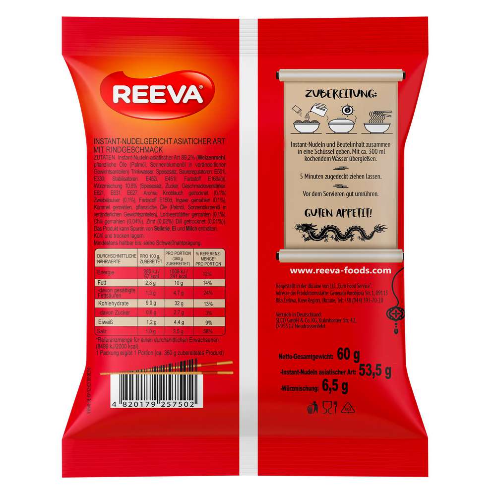 Produktabbildung Reeva Instant-Nudelgericht, Rind Geschmack