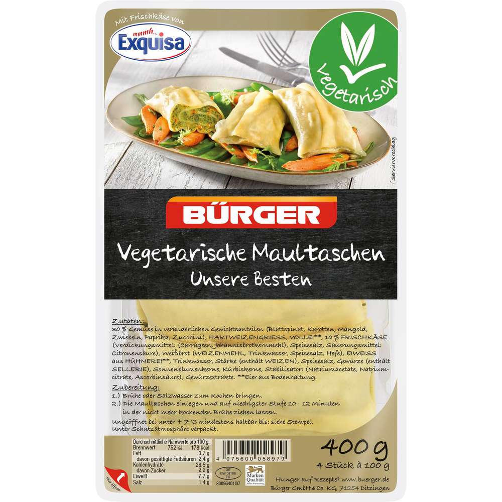 Produktabbildung Bürger Unsere Besten Maultaschen, Vegetarisch