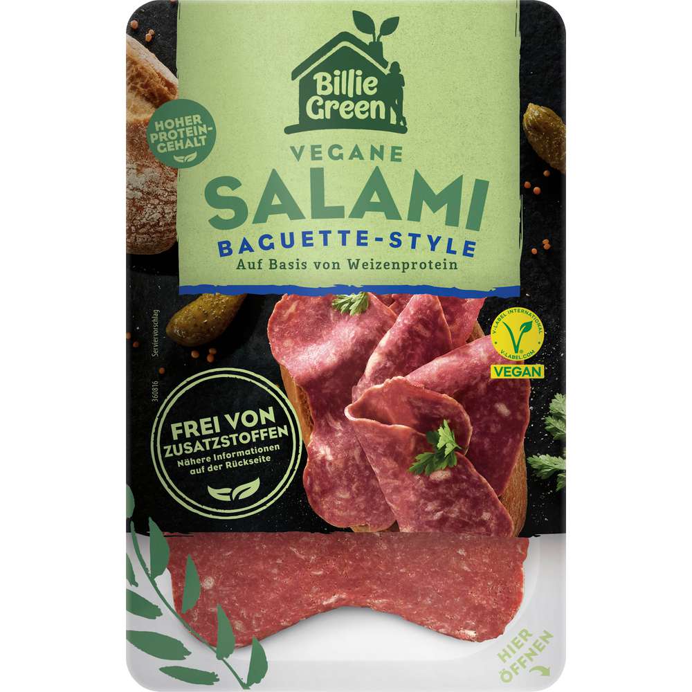 Produktabbildung Billie Green Vegane Salami, Baguette-Style