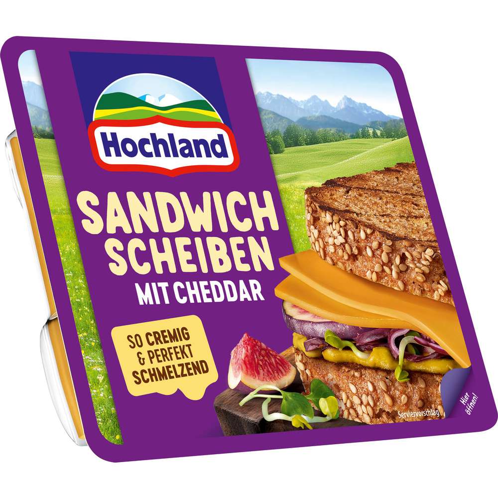 Produktabbildung Hochland Schmelzkäse-Sandwich Scheiben, Cheddar