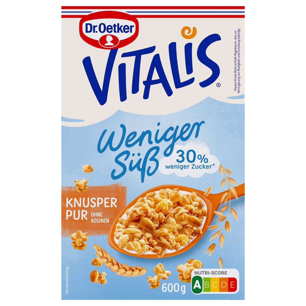 Produktabbildung Dr. Oetker Knusper-Müsli Vitalis, weniger süß, ohne Rosinen