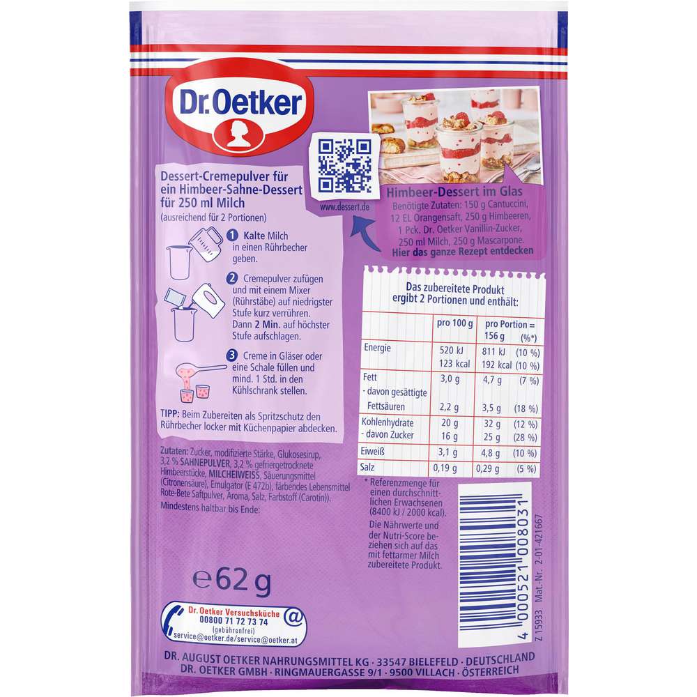 Produktabbildung Dr. Oetker Himbeere-Sahne-Creme
