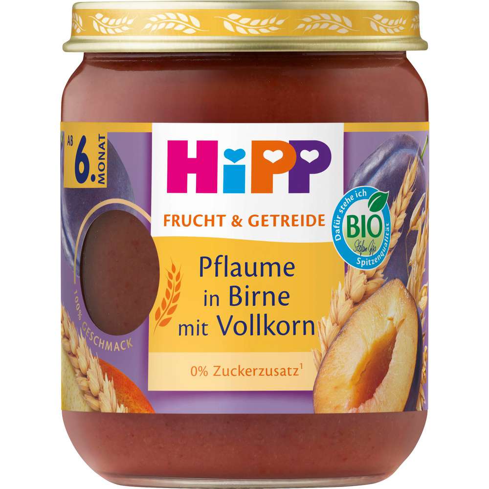 Produktabbildung Hipp Babynahrung Früchtebrei, Pflaume in Birne mit Volkorn