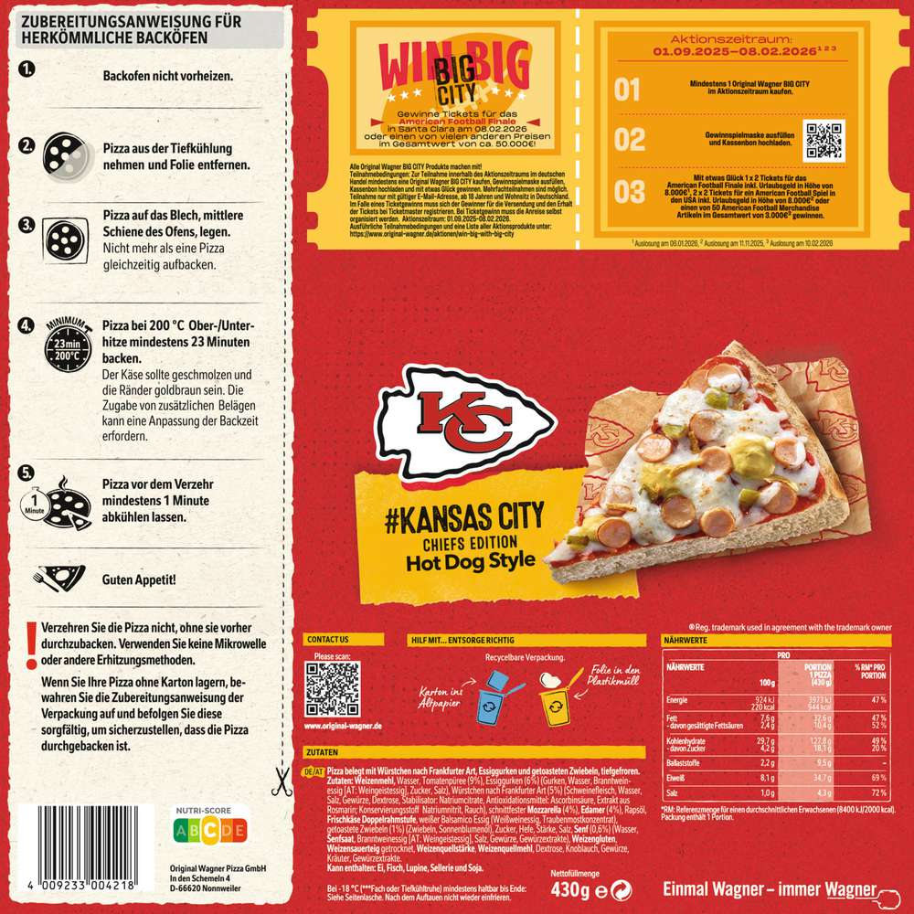 Produktabbildung Wagner Pizza Big City Hot Dog Style, tiefgekühlt