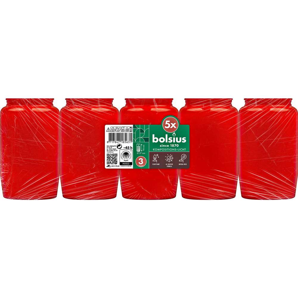 Produktabbildung Bolsius Kompositionslicht Nr.3 rot, 5er Pack
