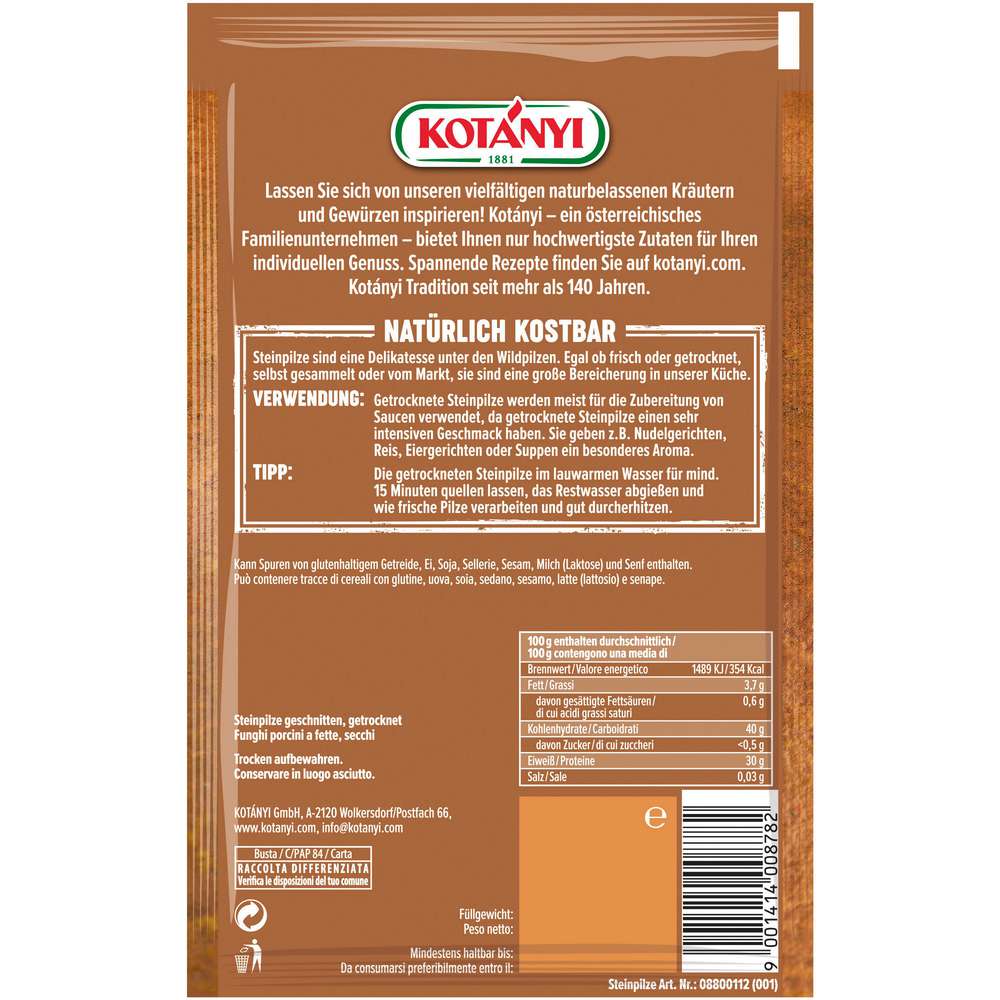 Produktabbildung Kotányi Steinpilze, geschnitten & getrocknet