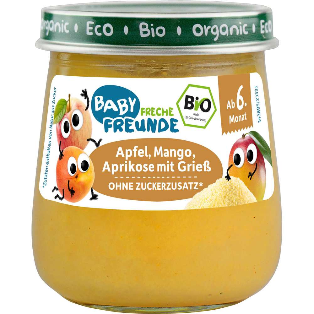 Produktabbildung Freche Freunde Bio Früchtebrei, Apfel, Mango, Aprikose mit Grieß