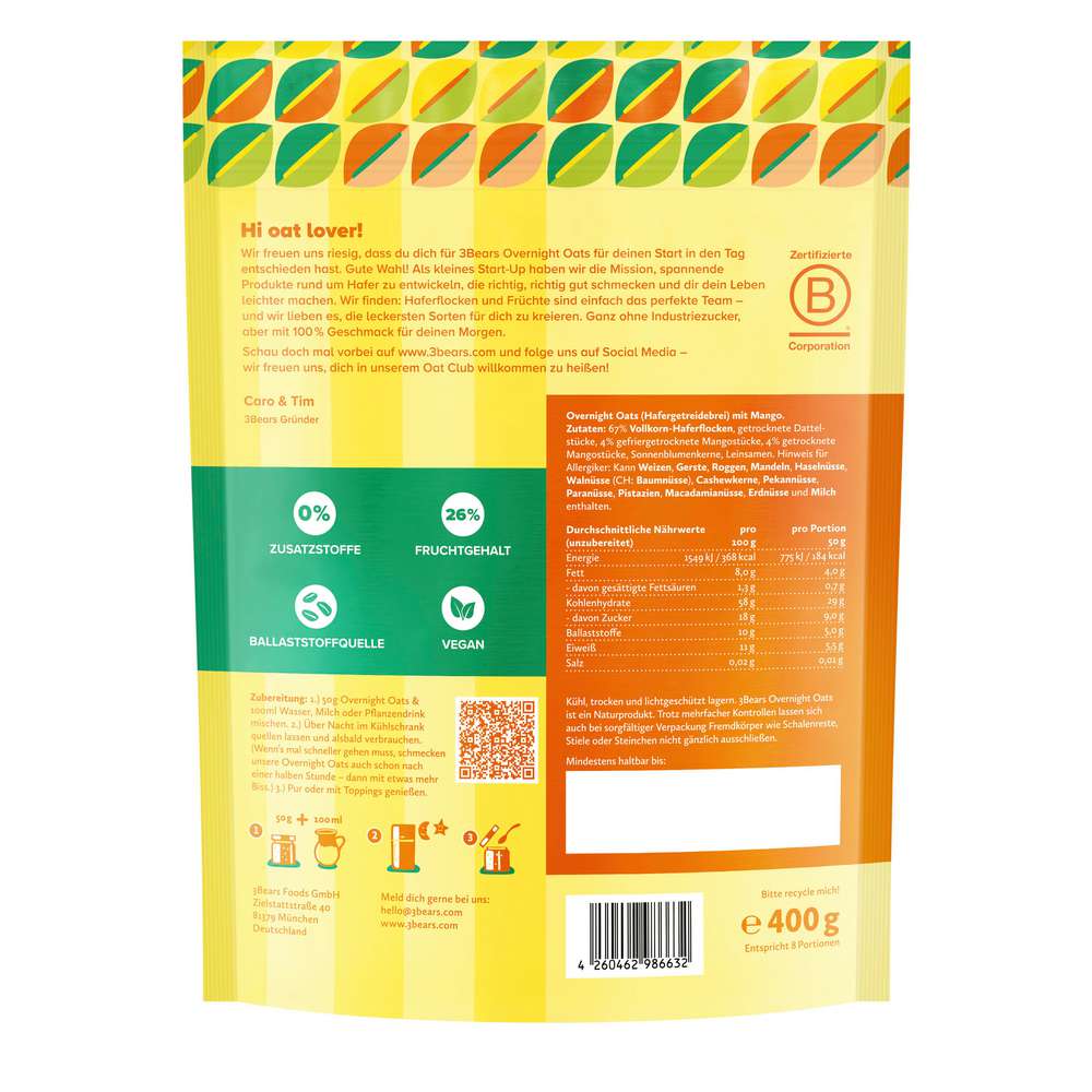 Produktabbildung 3Bears Overnight Oats Goldene Mango