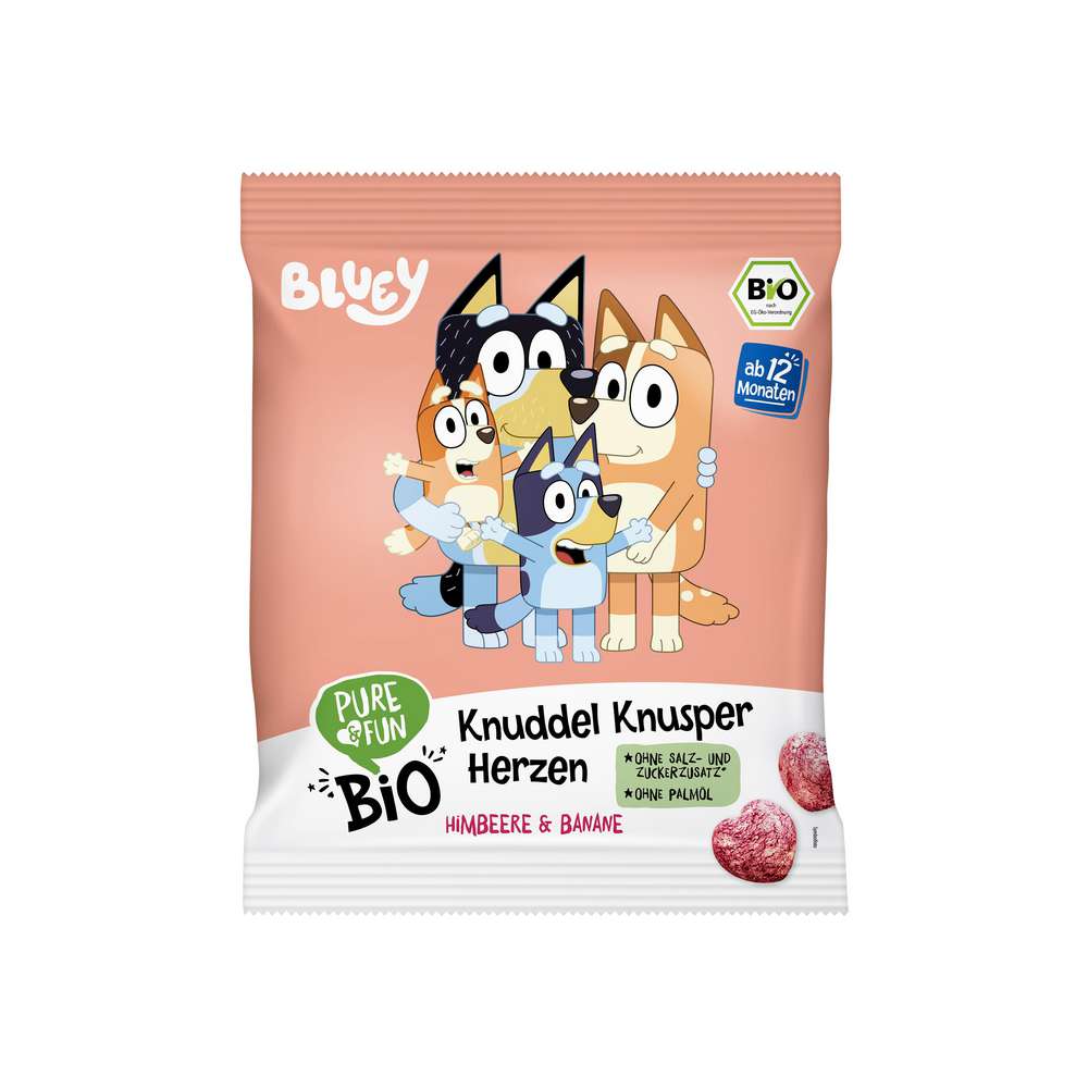 Produktabbildung Pure & Fun Bio Knusper-Herzen Bluey, Himbeere/Banane
