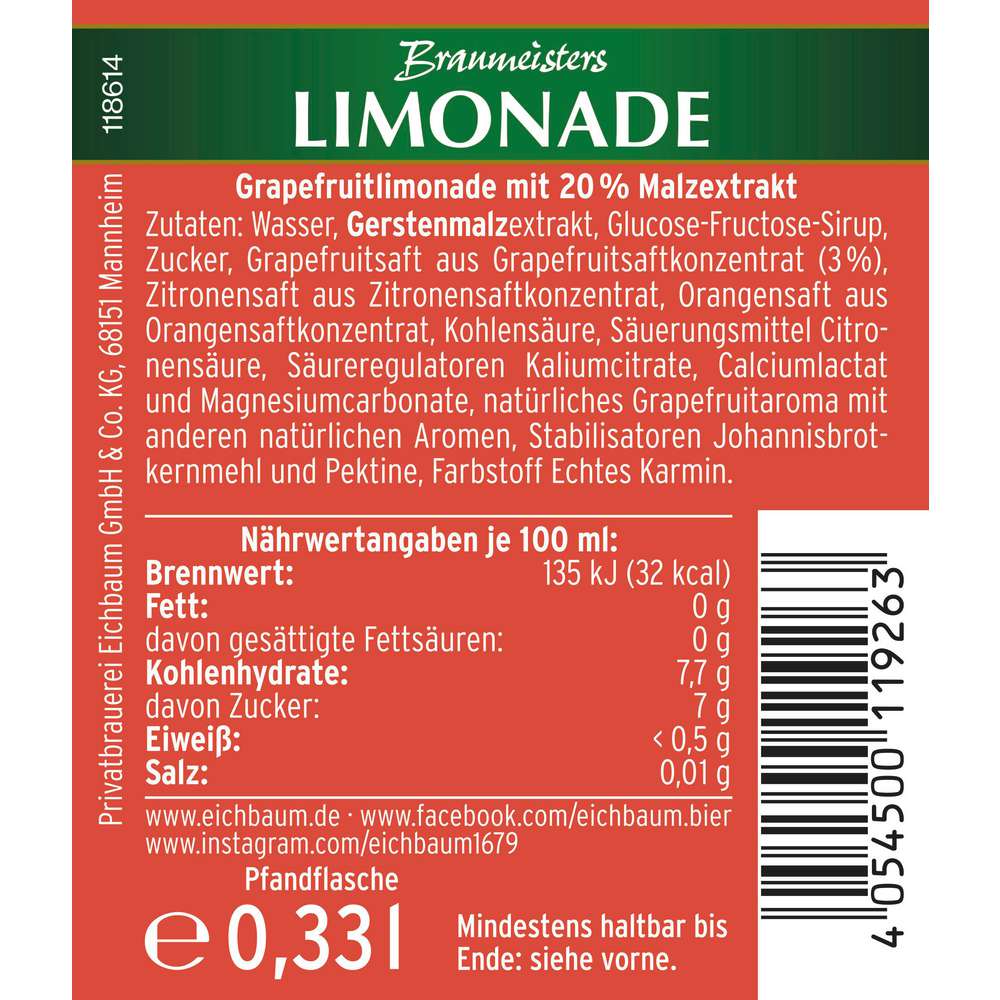 Produktabbildung Eichbaum Limonade, Grapefruit-Malz