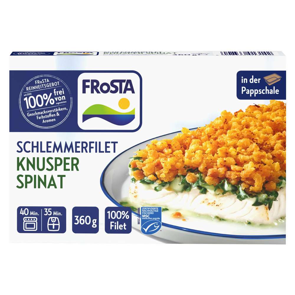 Produktabbildung Frosta MSC Schlemmer-Filet Knusper Spinat, tiefgekühlt