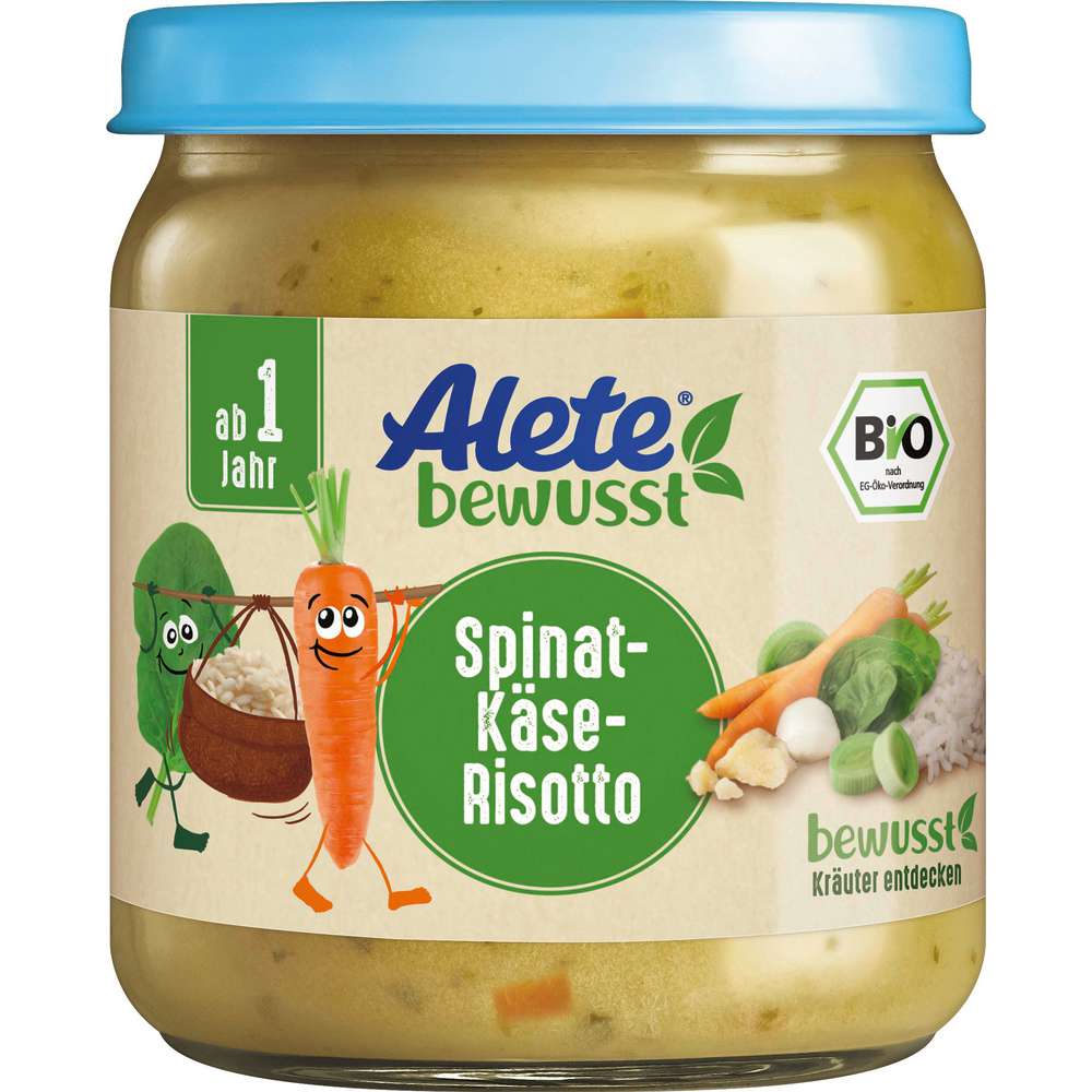 Produktabbildung Alete Babynahrung Menü, Spinat-Käse-Risotto